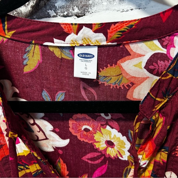 Old Navy Deep Red Floral Boho Autumn Dress Size L - Picture 2 of 8